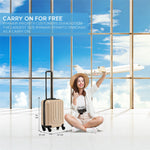 55x40x20cm Lightweight Luggage Overhead Cabin Hard Shell Cabin Suitcase 60+ Airlines Approved - Carry On Case - 4 Wheels | Cabin | Champagne