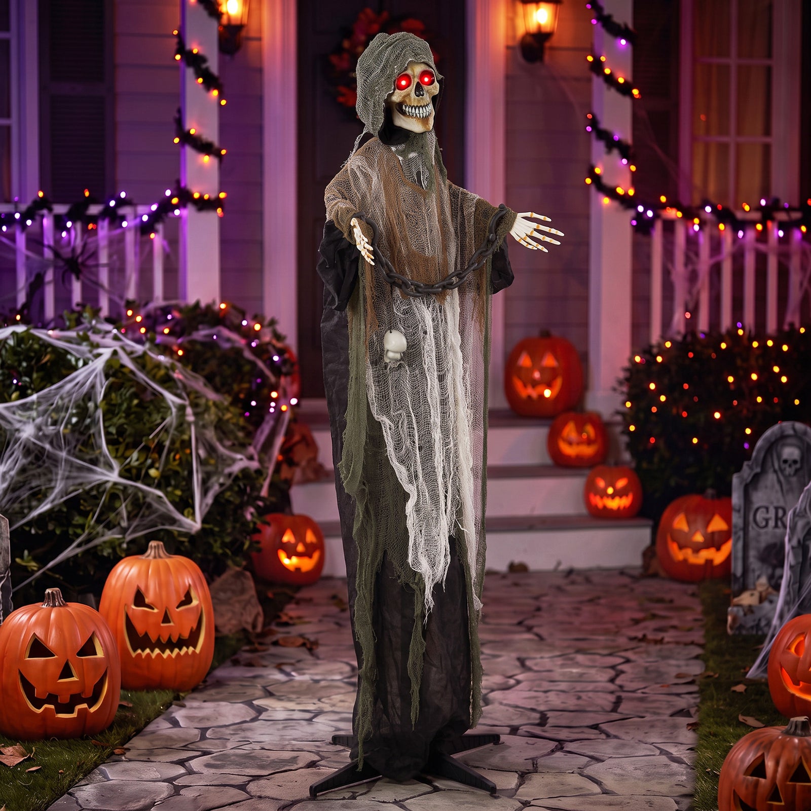HOMCOM 170cm Animated Halloween Grim Reaper For Covered Outdoor