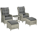 Recliner Rattan Set W/ Two-tier Glass Table, Grey