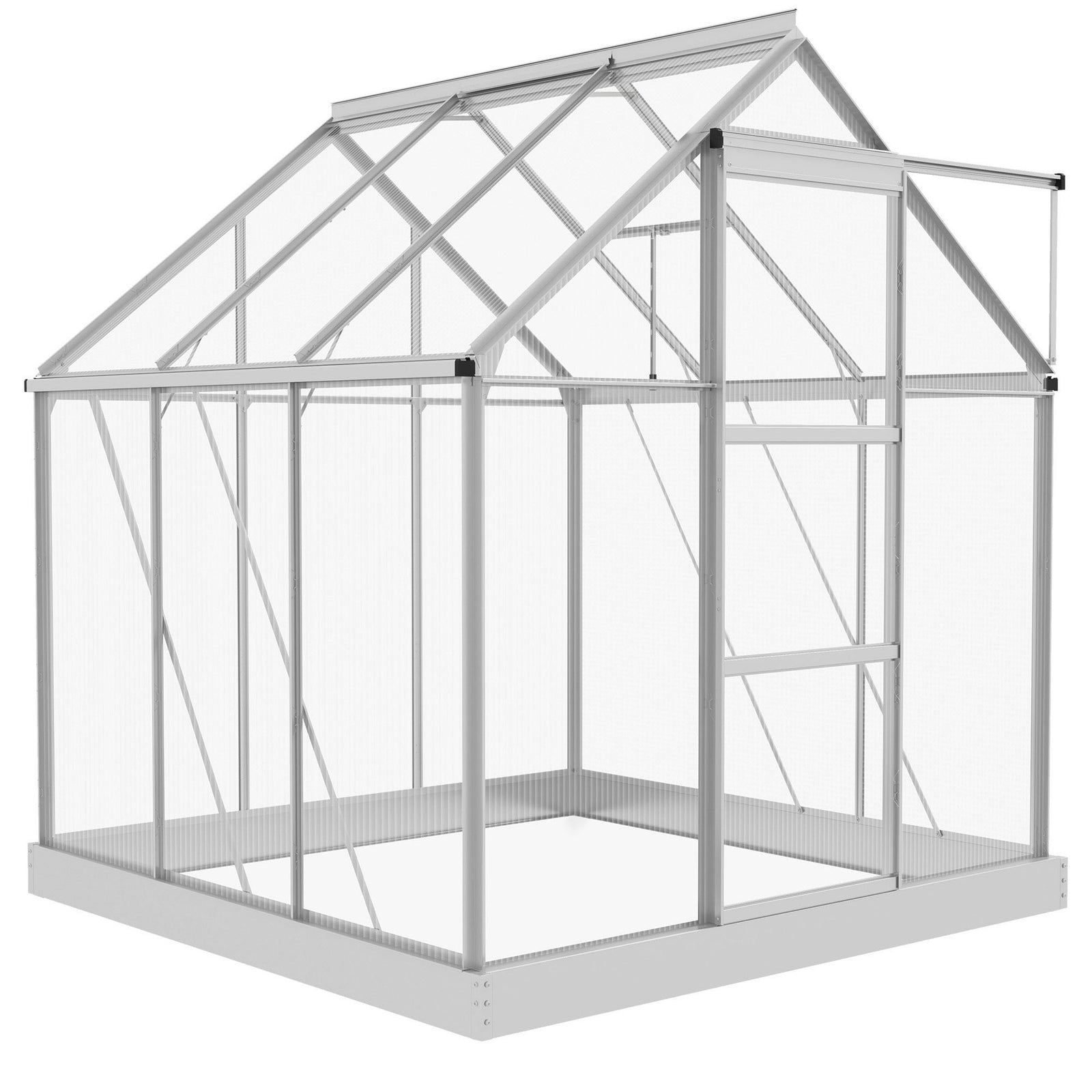 6x6ft Polycarbonate Greenhouse W/ Roof Vent - Silver