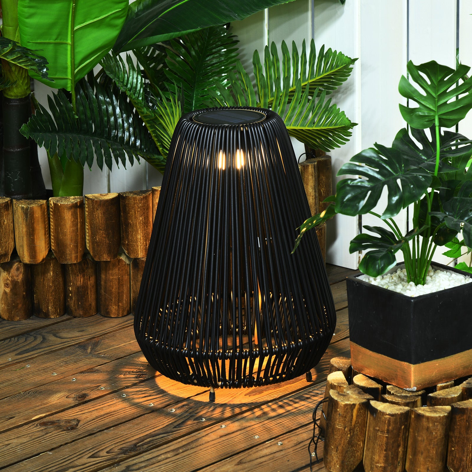 3-level Garden Rattan Solar Lantern With Auto On/off Led