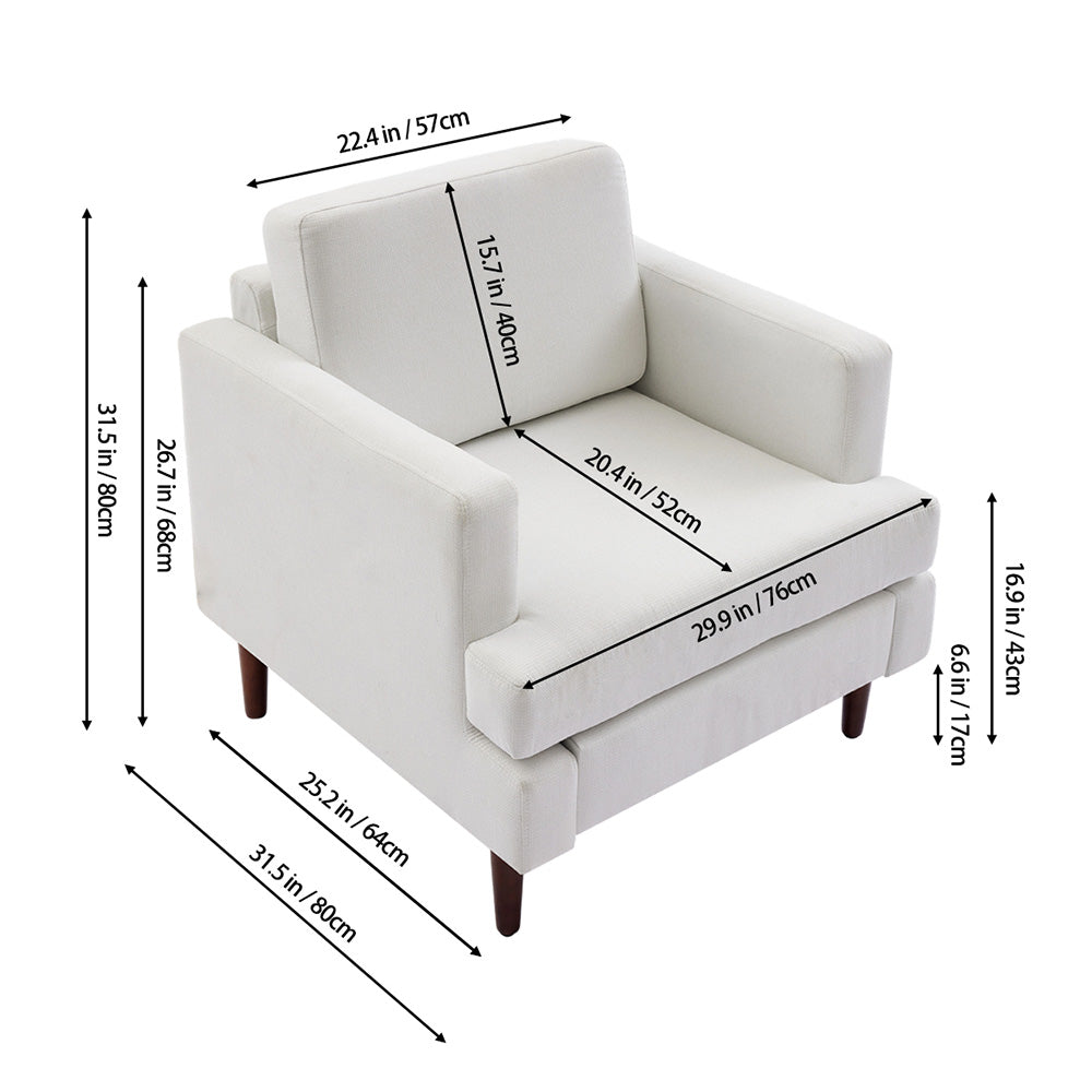 Mid-century Modern Single Sofa Chair – Linen Upholstery, High-density Foam, Walnut Legs, Comfortable Accent Chair | Off White