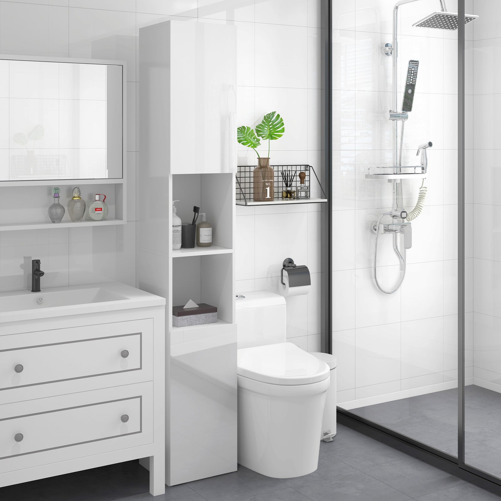 High Gloss Bathroom Floor Cabinet Cupboard With Doors