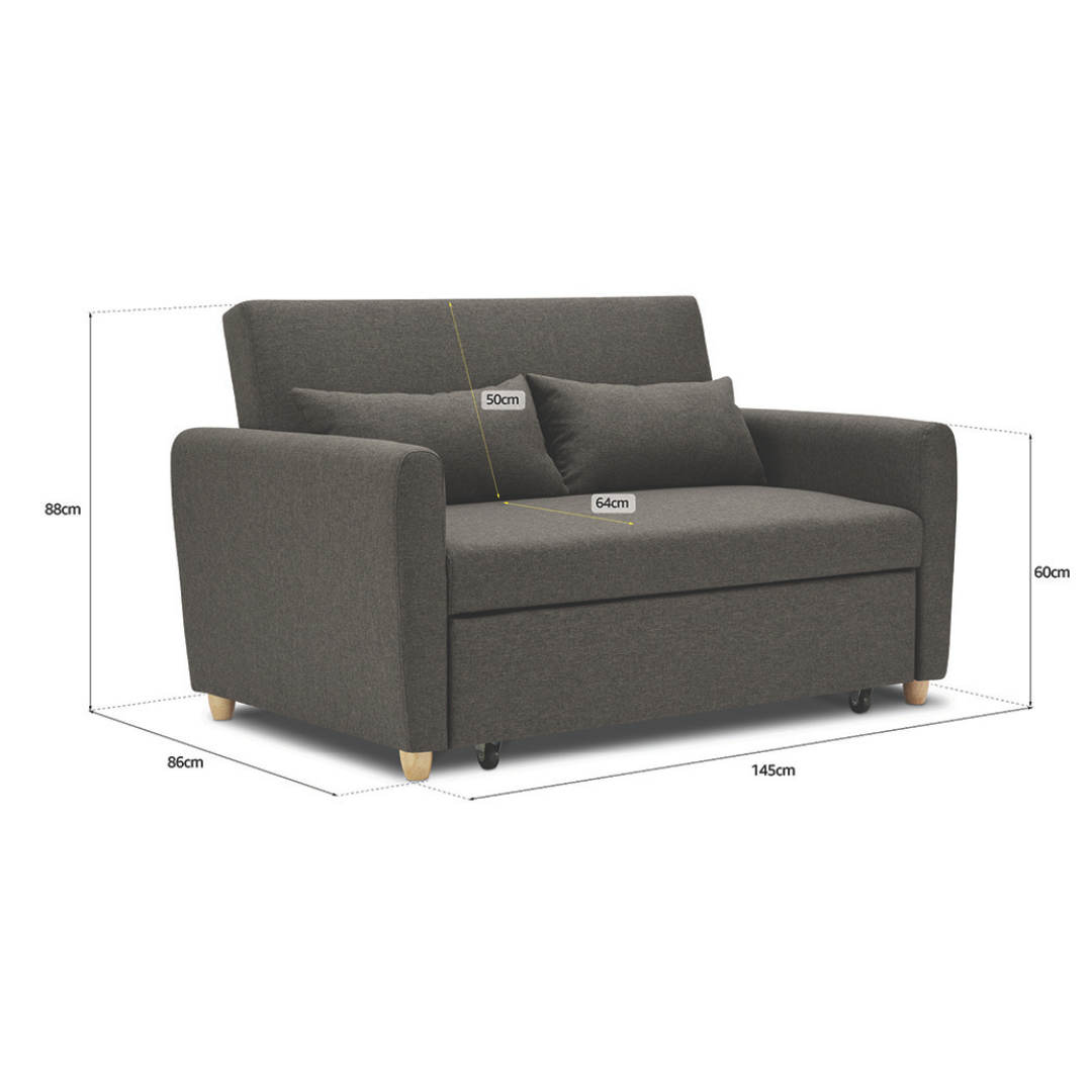 2-seater Pull Out Sofa Bed - Convertible Sleeper Sofa | Grey