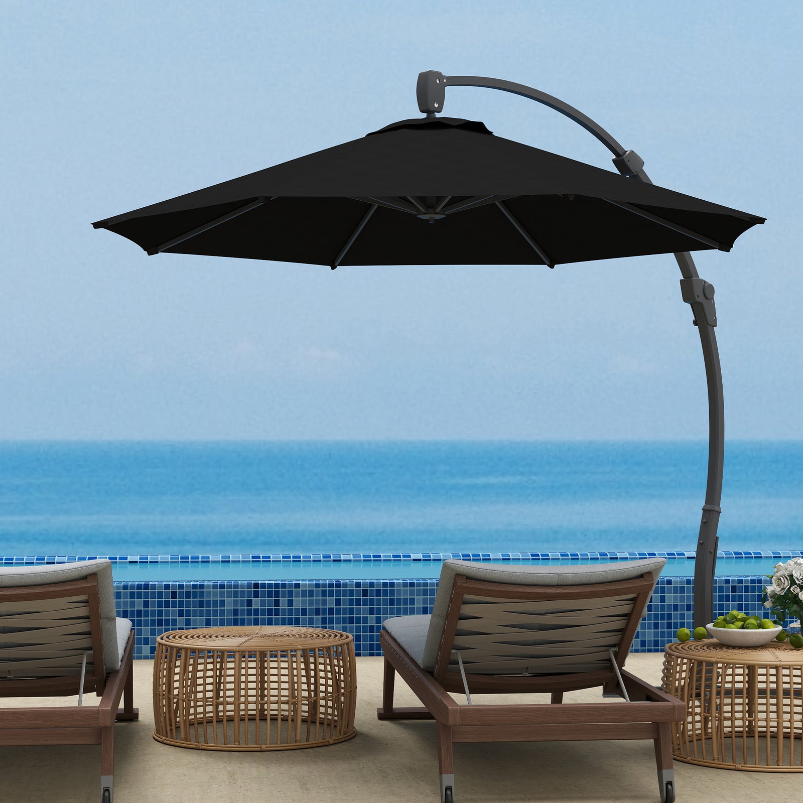 3(m) Garden Cantilever Parasol With Crank Aluminium Frame | Black