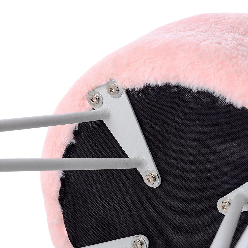 Round Fuzzy Ottoman Vanity Stool Soft Plush Makeup Chair For Bedroom | Pink
