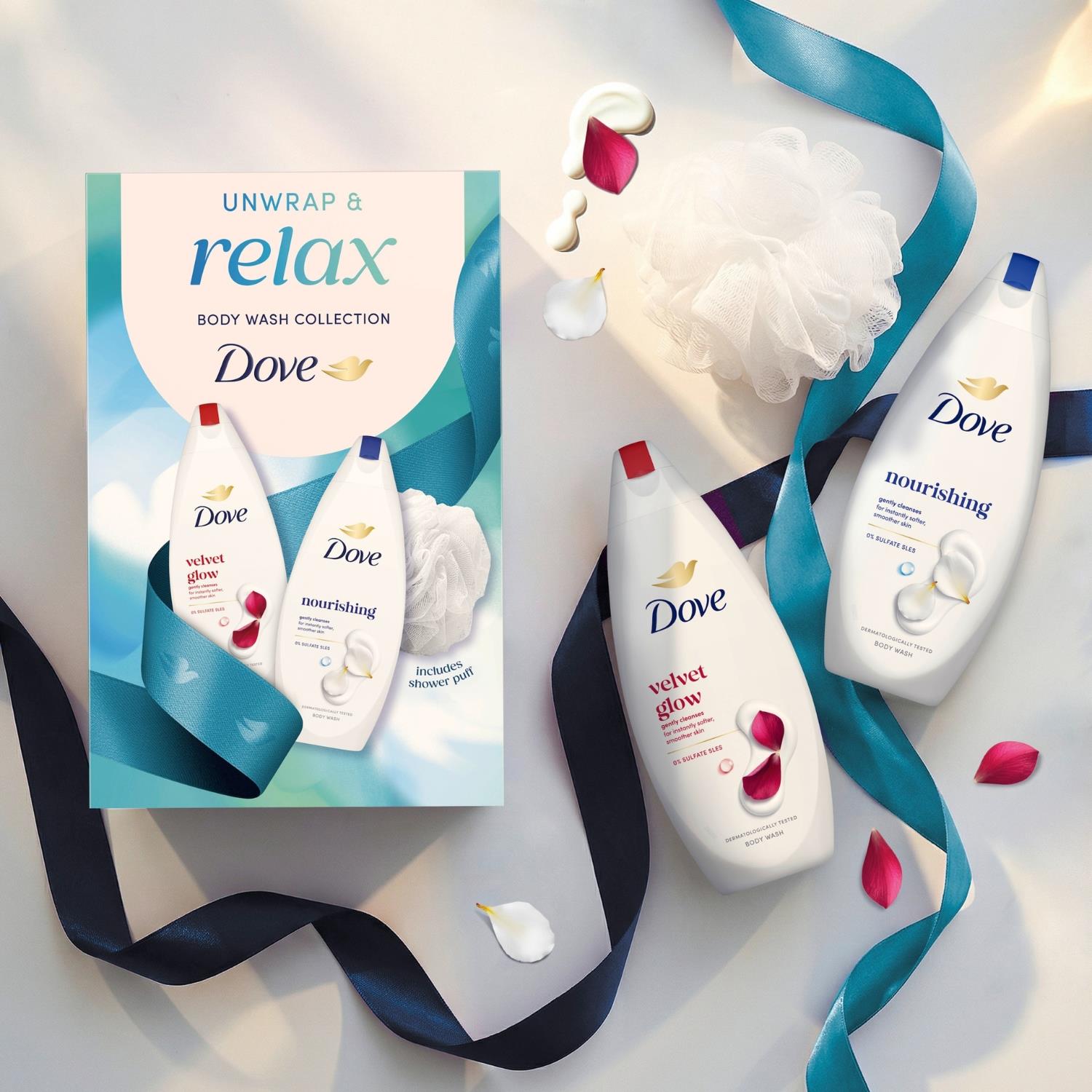 Relax Body Wash Collection Gift Set For Her With Shower Puff | Set of 2