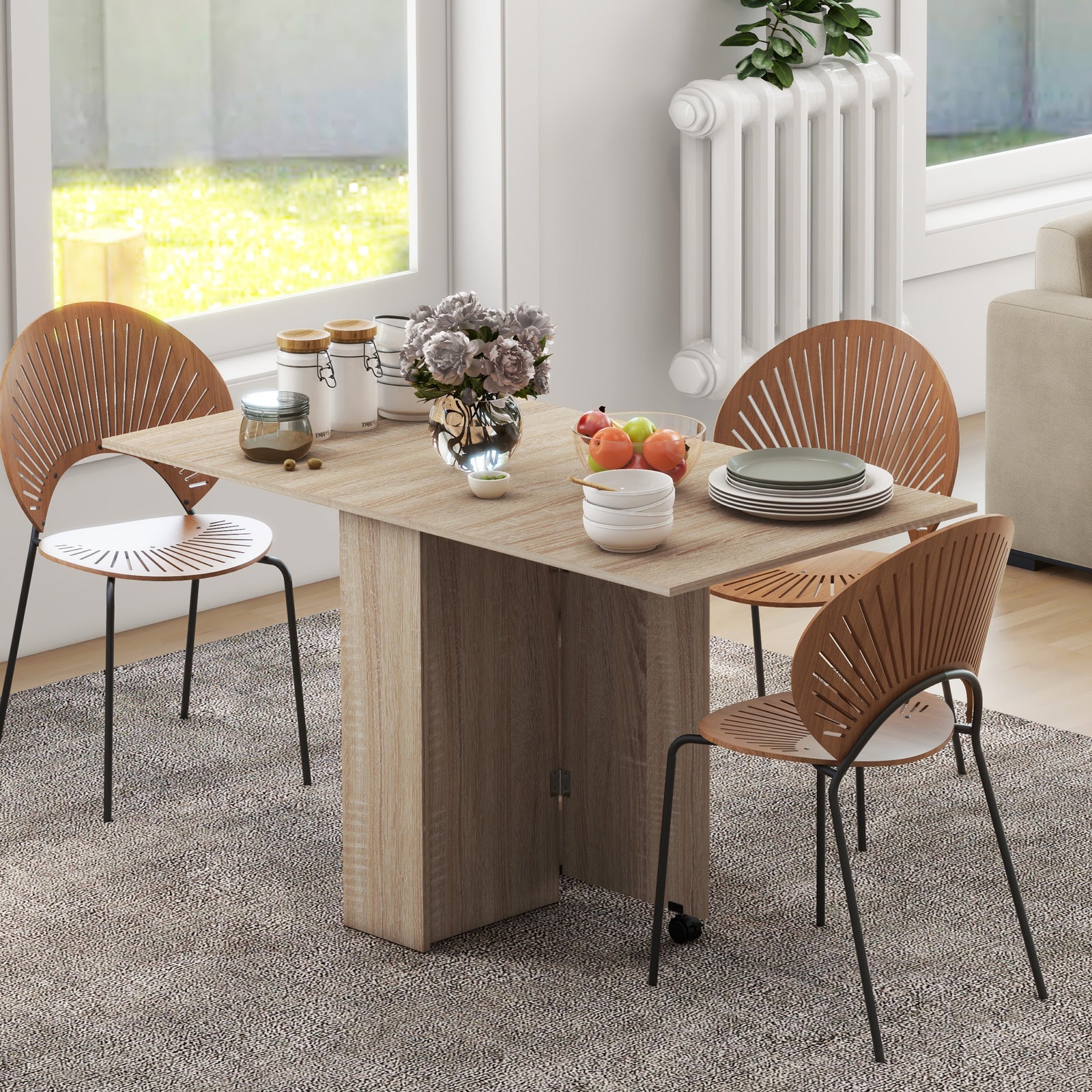 Mobile Drop Leaf Dining Table Folding Desk W/wheels  Shelves | Natura