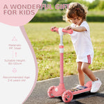 Kids 3 Wheel Scooter For 2-6 Years Old W/ Adjustable Height | Pink