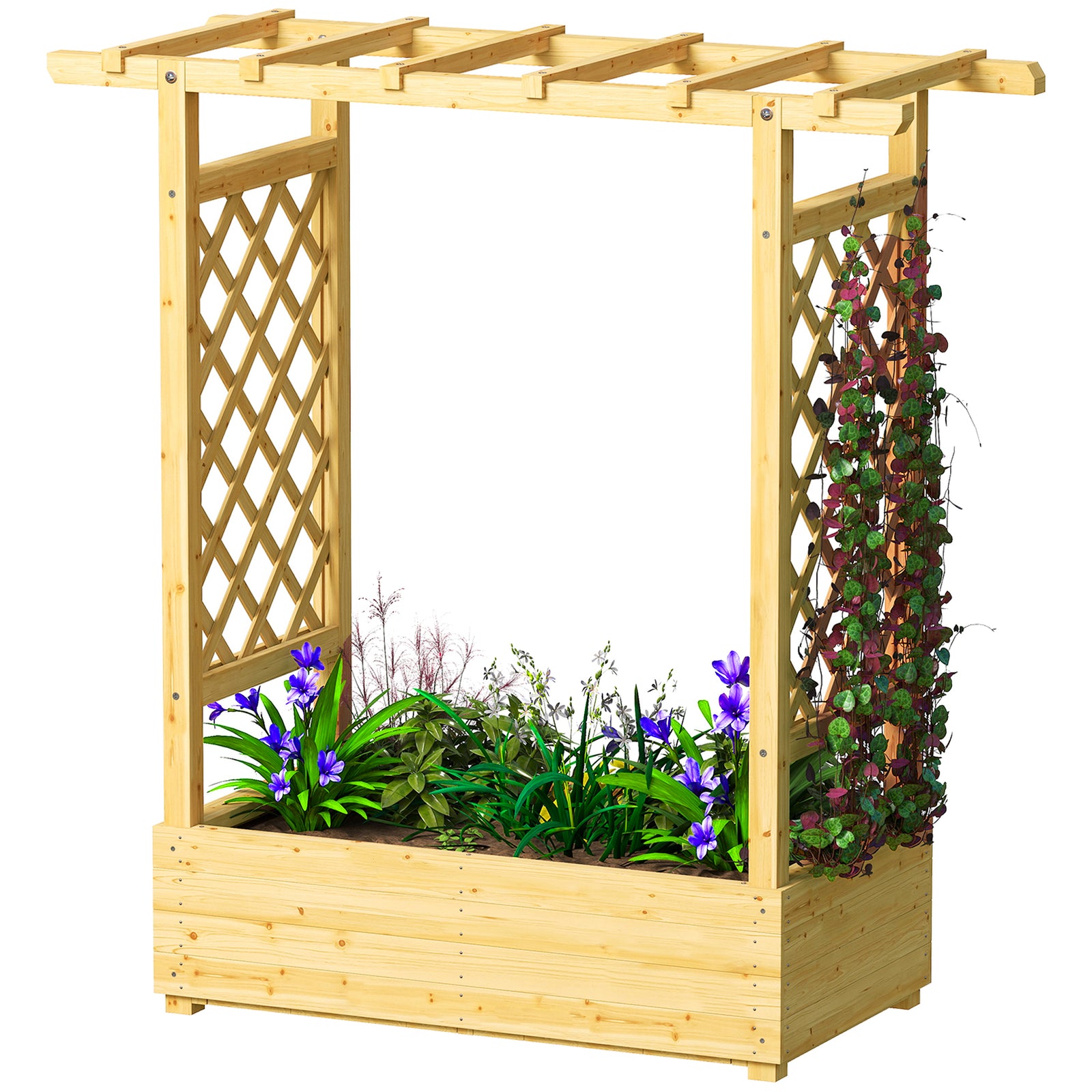 Raised Garden Bed With Trellis 110x44x113cm Natural