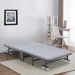 90*190cm Grey Folding Bed Steel Framed Foldable Bed With Mattress And 6 Wheels