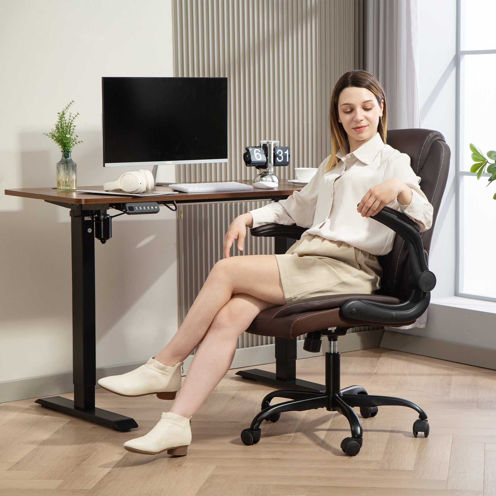 Office Chair, Thick Cushion | Brown