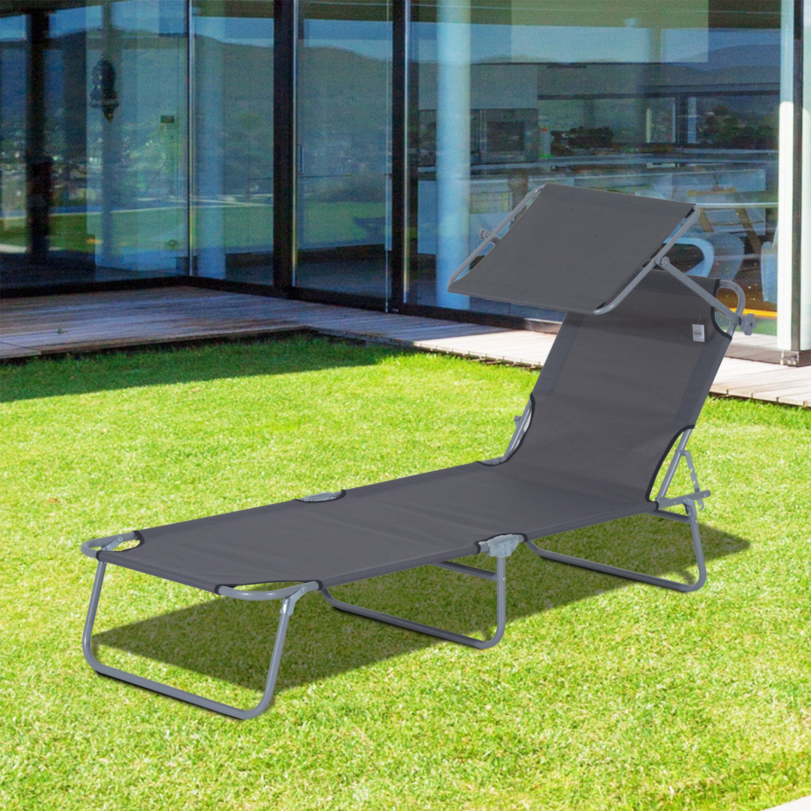 Reclining Sun Lounger Folding Recliner Garden Chair | Set of 1 | Dark Gray