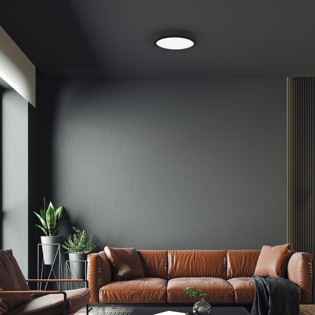 Gea Black Led Ceiling Lamp A Stylish Contemporary 39cm 36w Light With Remote Control And Low Energy Light Source