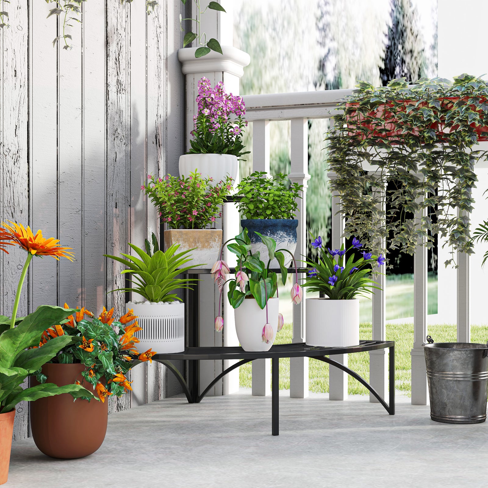 3 Tier Metal Corner Plant Stand For Garden Balcony Patio