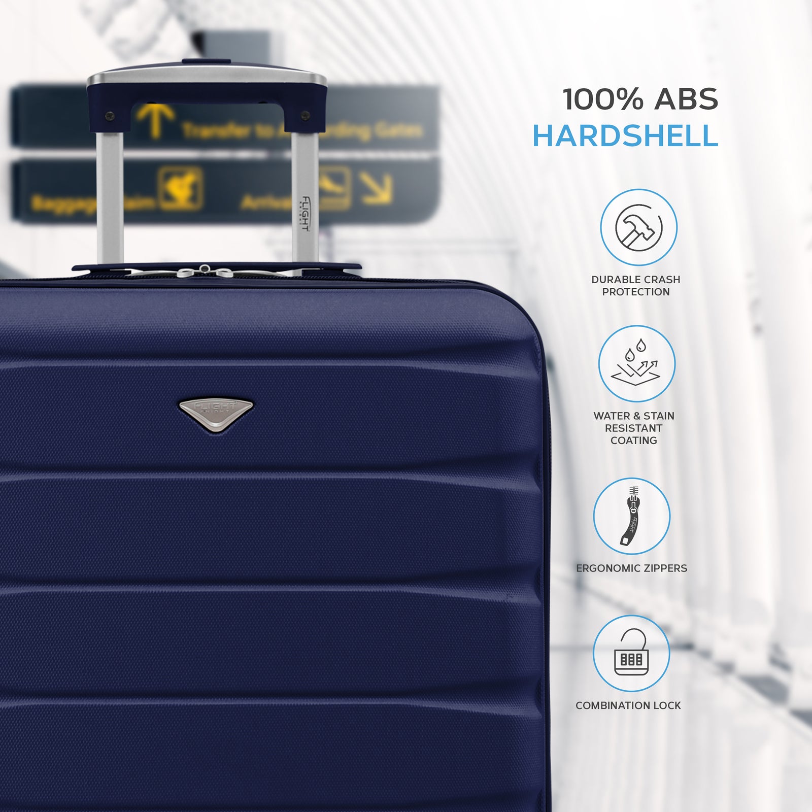 56x45x25cm Large Cabin Carry On Case - Overhead Luggage Suitcase - 4 Spinner Wheels - Abs Shell | 56 x 45 x 25cm | Navy Blue