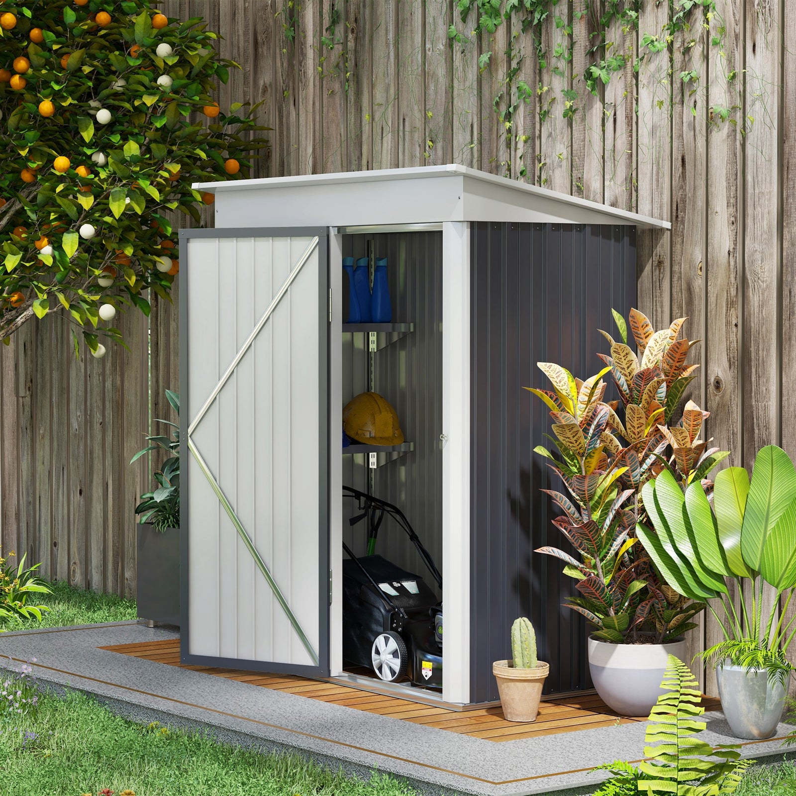 Steel Garden Shed, Small Lean-to Shed For Bike Tool, 5x3 Ft | Dark Gray