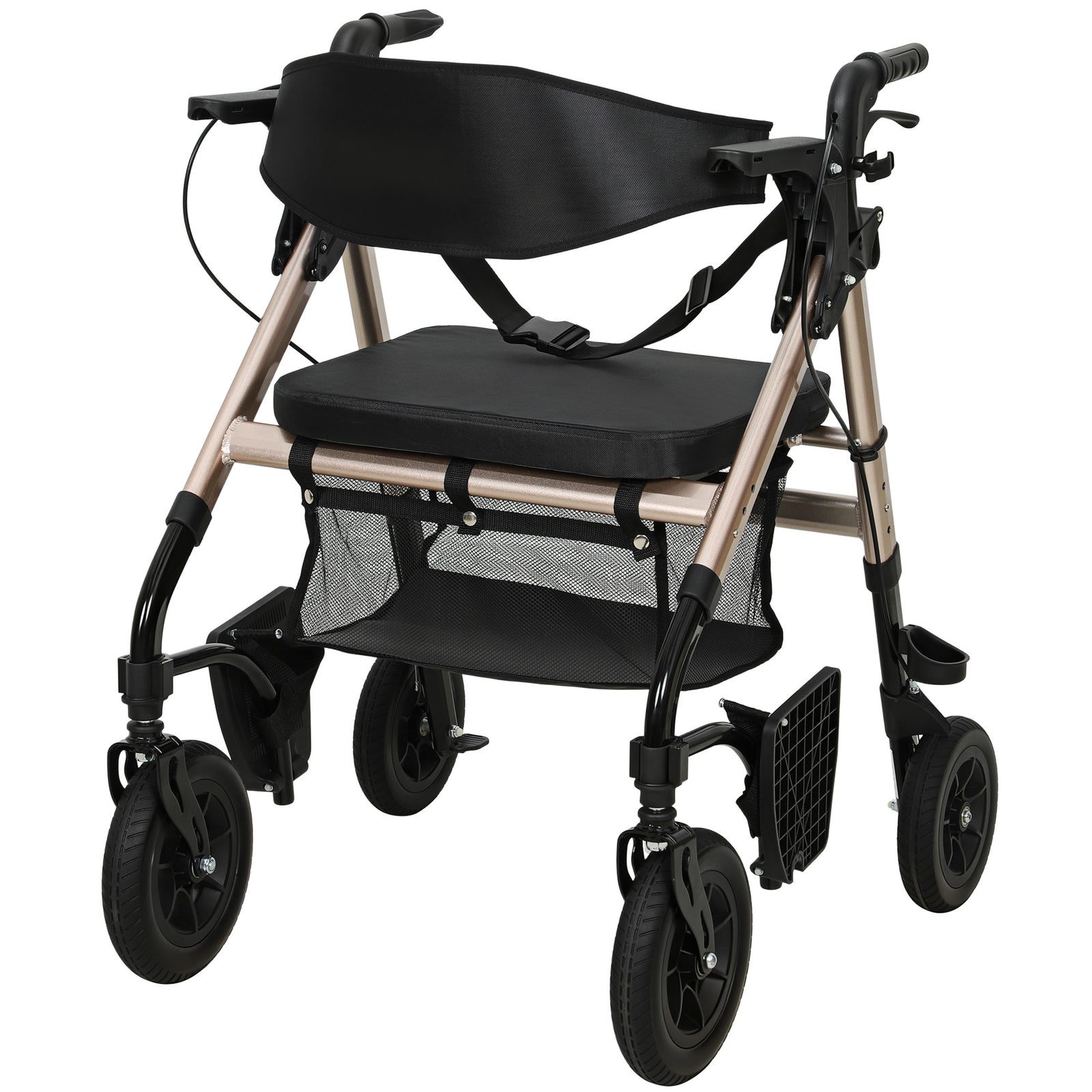 2-in-1 Mobility Walker With Seat, Foldable Rollator With Footrests