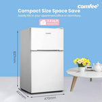 Comfee 87l Mini Fridge Freezer, 2-door Refrigerator With Led Light, Shelves, Drawer & Adjustable Thermostat | White