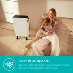 Edge Oil 2000w Oil Filled Radiator, Fan Assisted Boost - White
