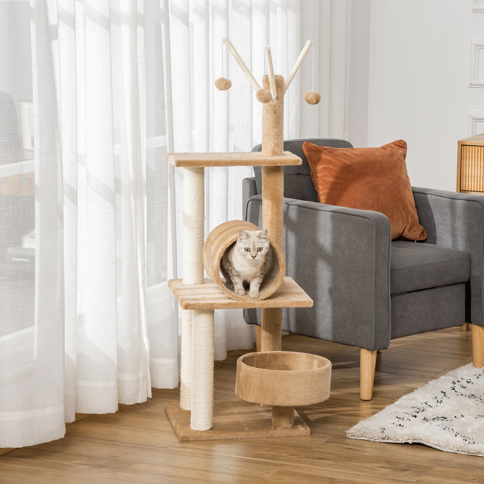 121cm Cat Tree Tower W/sisal Scratching Posts Bed Tunnel Perch | Brown