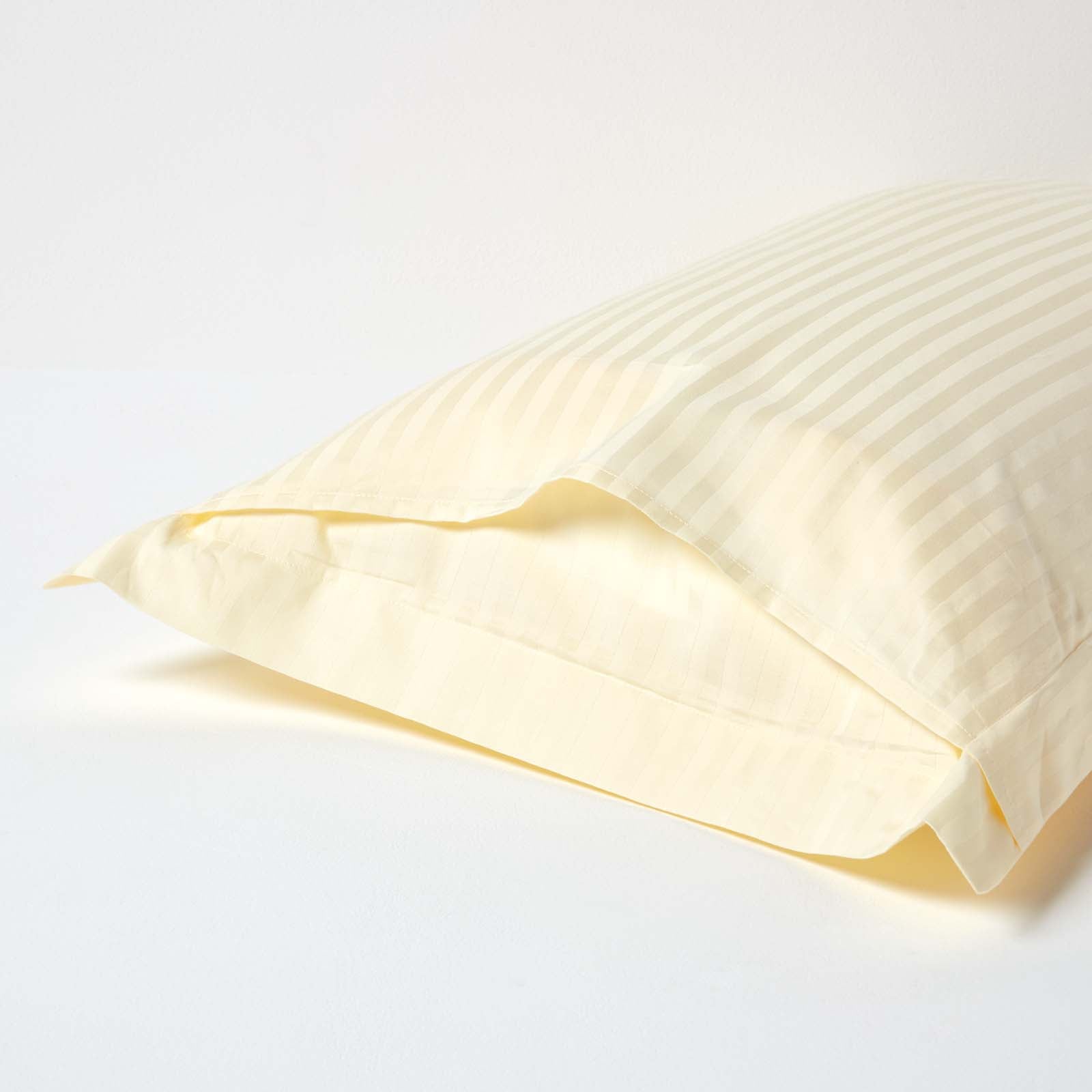 Egyptian Cotton Satin Stripe Oxford Pillowcase 330 Tc | King Pillow Case | Pastel Yellow