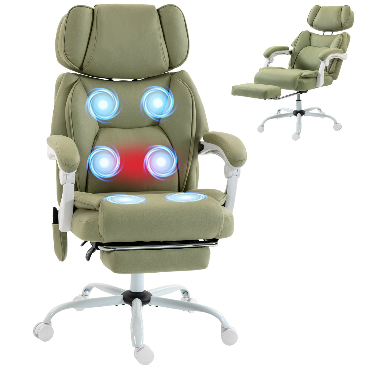 Vibration Massage Office Chair W/ Heat Reclining Function | Green