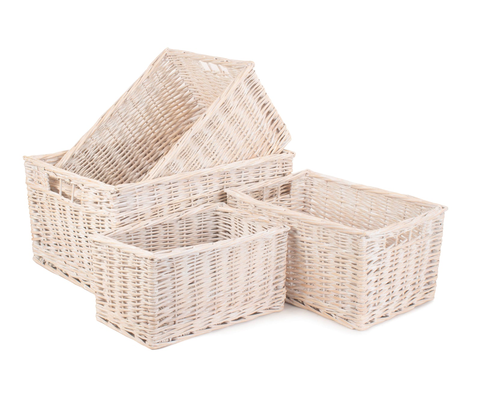 Wicker White Wash Storage Open Basket | Set-of-4 | White
