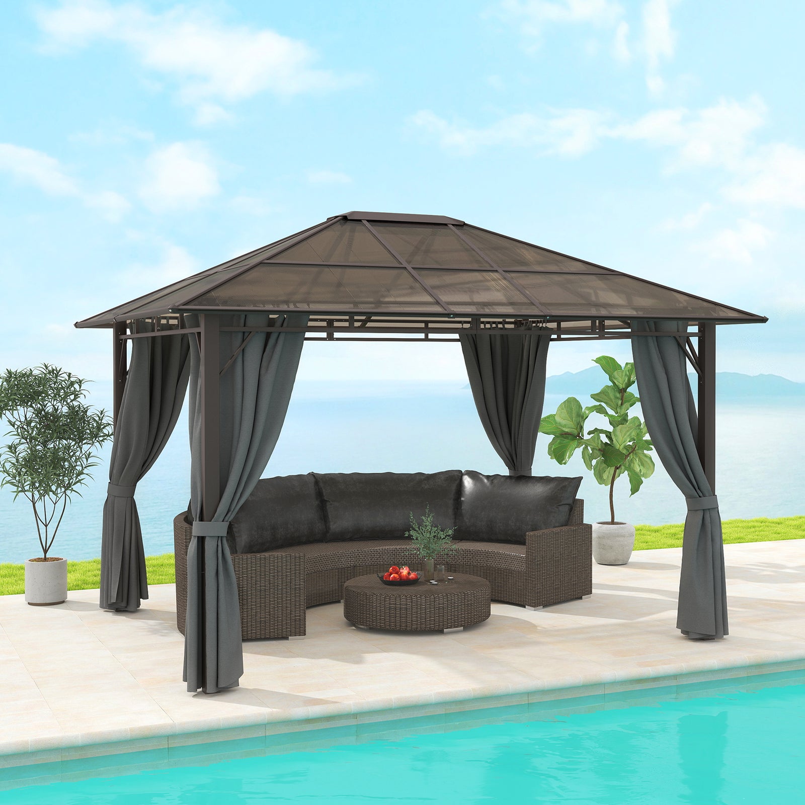 3x3.6m Hardtop Gazebo With Polycarbonate Roof