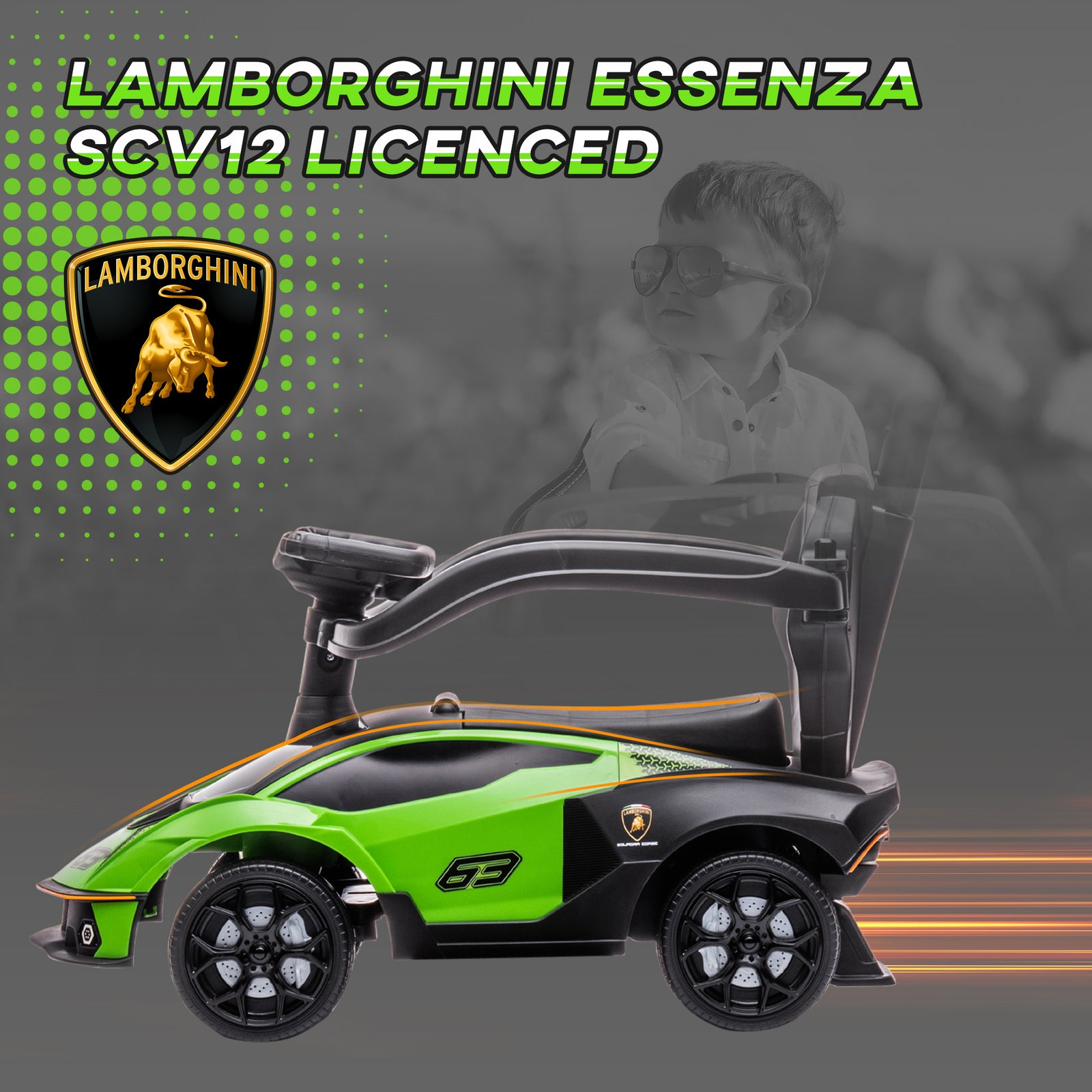 Lamborghini 2 In 1 Baby Ride On Push Car Toddler Push Along Car | Green