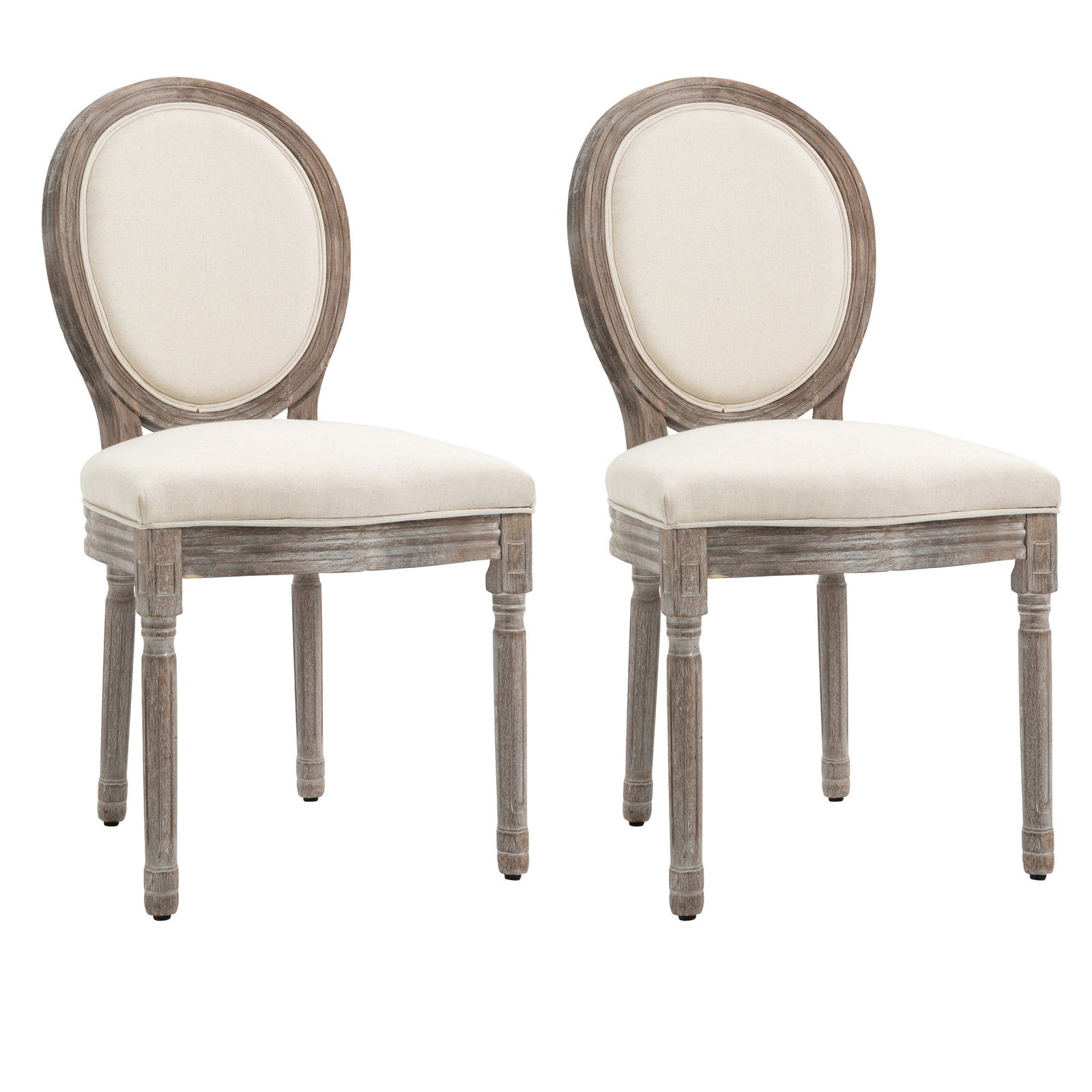 French Dining Chair Set, Wood Frame, Cream