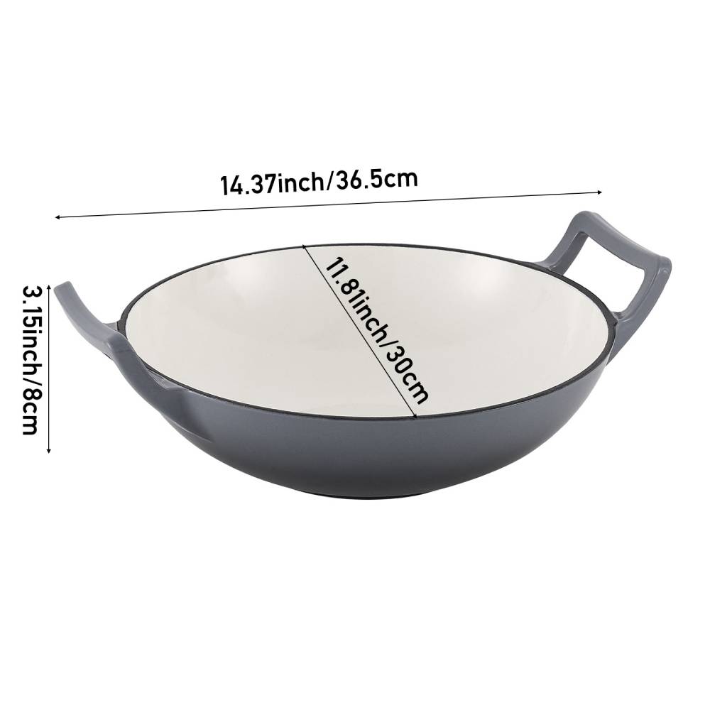 30cm Diameter Diameter Enamelled Cast Iron Stir-fry Pan Wok With Side Handles | Green