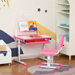 Kids Study Desk And Chair Set W/ Usb Lamp, Adjustable Height | Pink