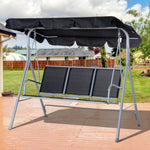 Metal Swing Chair Garden Hammock 3 Seater Patio Bench Canopy | Black