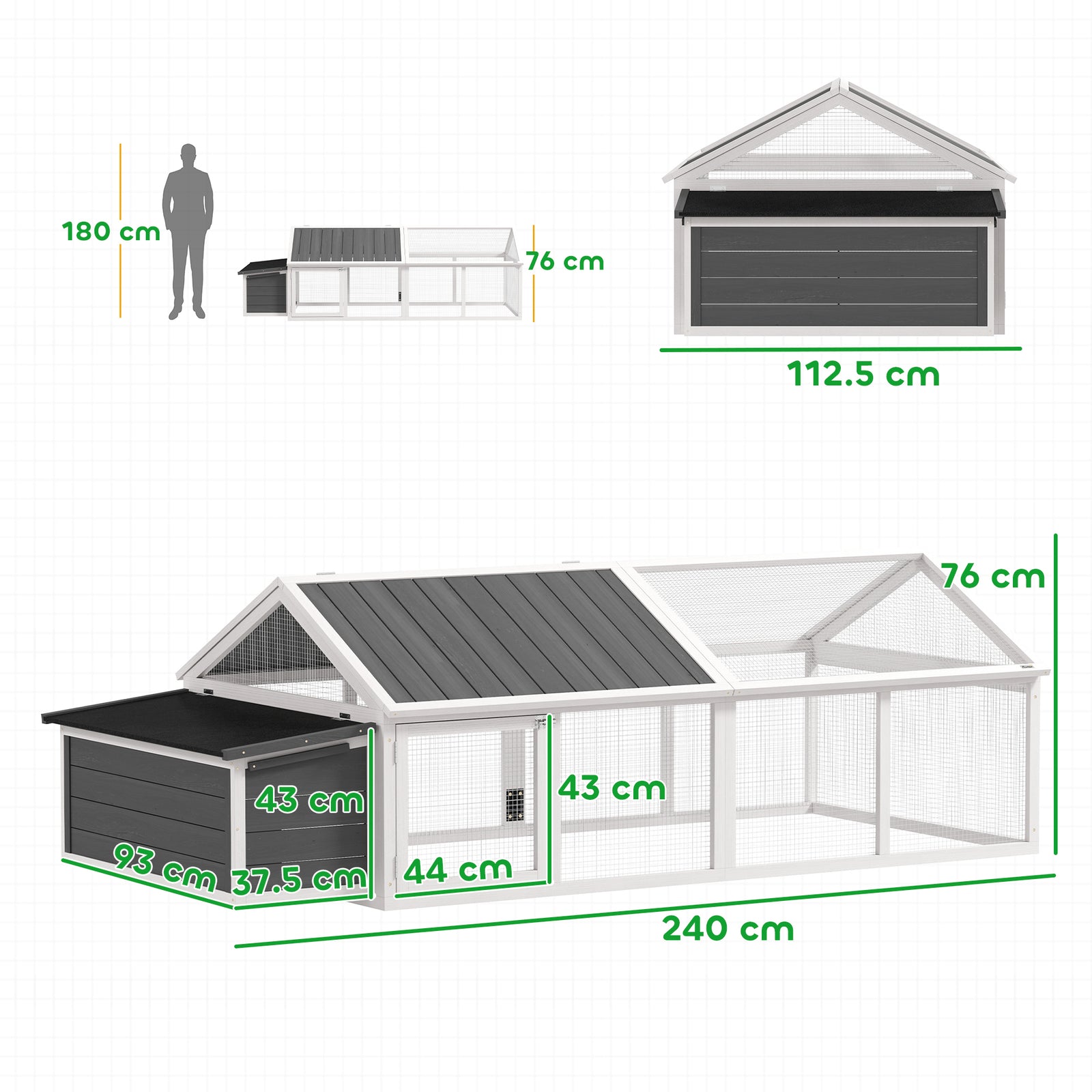 Wooden Chicken Run With Nesting Box, Openable Roof, For 4-8 Chickens | White