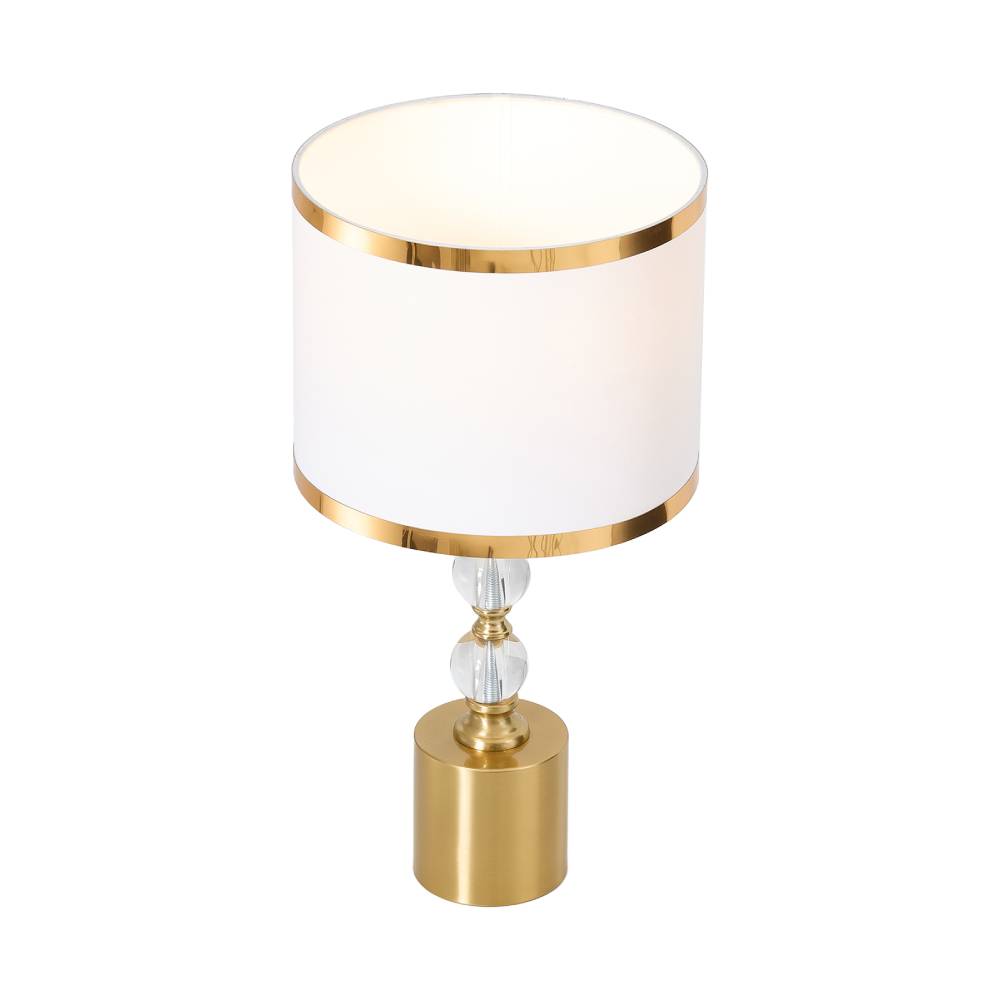 Gold & White Led Table Lamp With Crystal Accents – Cylindrical Fabric Shade, Adjustable Colour Temperature