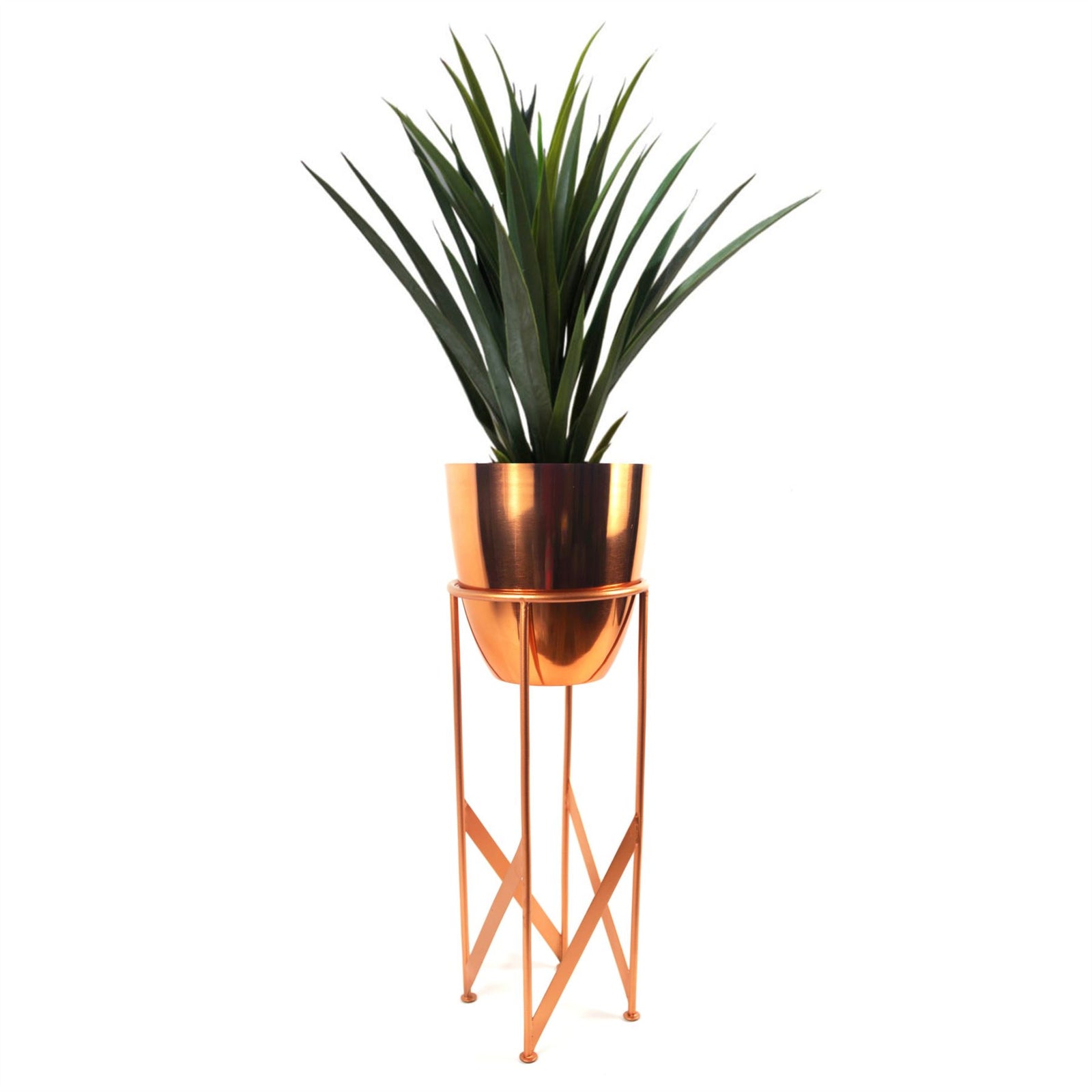 90cm Copper Planter With Artificial Yukka Plant