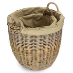 Set Of 2 Tall Round Fireside Grey Rattan Log Basket With Removable Cordura Lining
