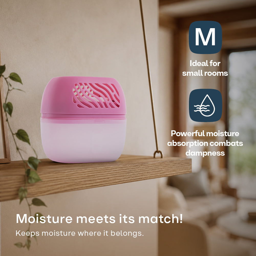 Reusable 1000ml Dehumidifier With 2 Calcium Chloride Refill Tabs | Pink