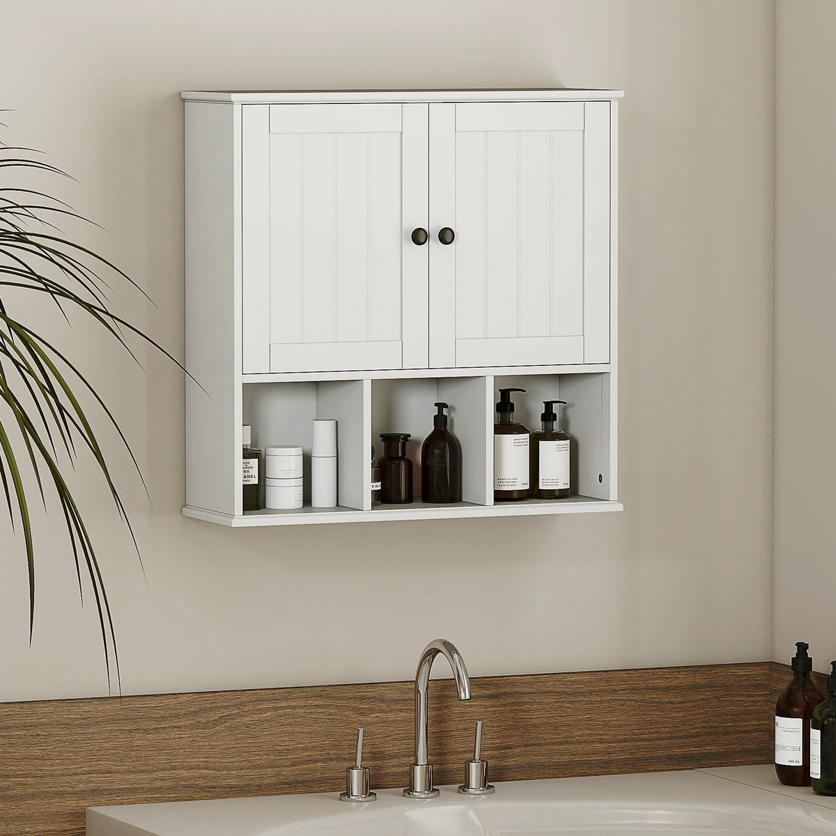 HOMCOM Bathroom Wall Cabinet, Medicine Cabinet With Open Compartments, Shelf