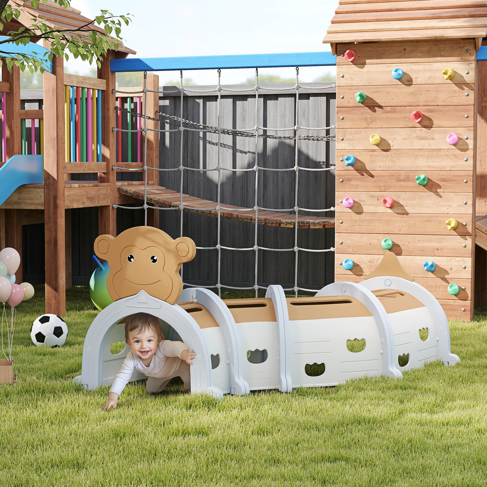Kids Play Tunnel For Crawl And Climb, Monkey Design, For 3-6 Years, Brown