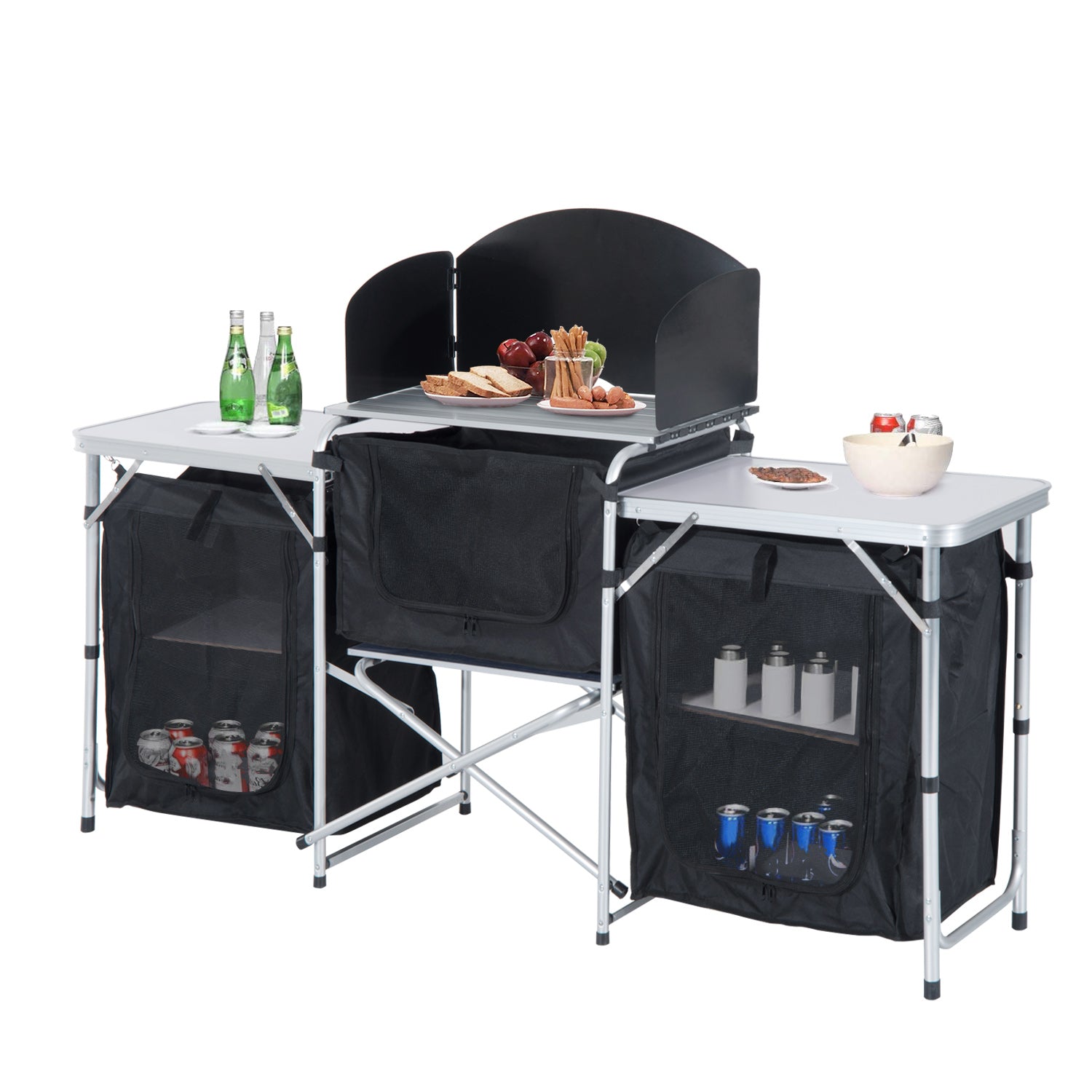 Outsunny Folding Camping Kitchen Cabinet Picnic Table Cupboard