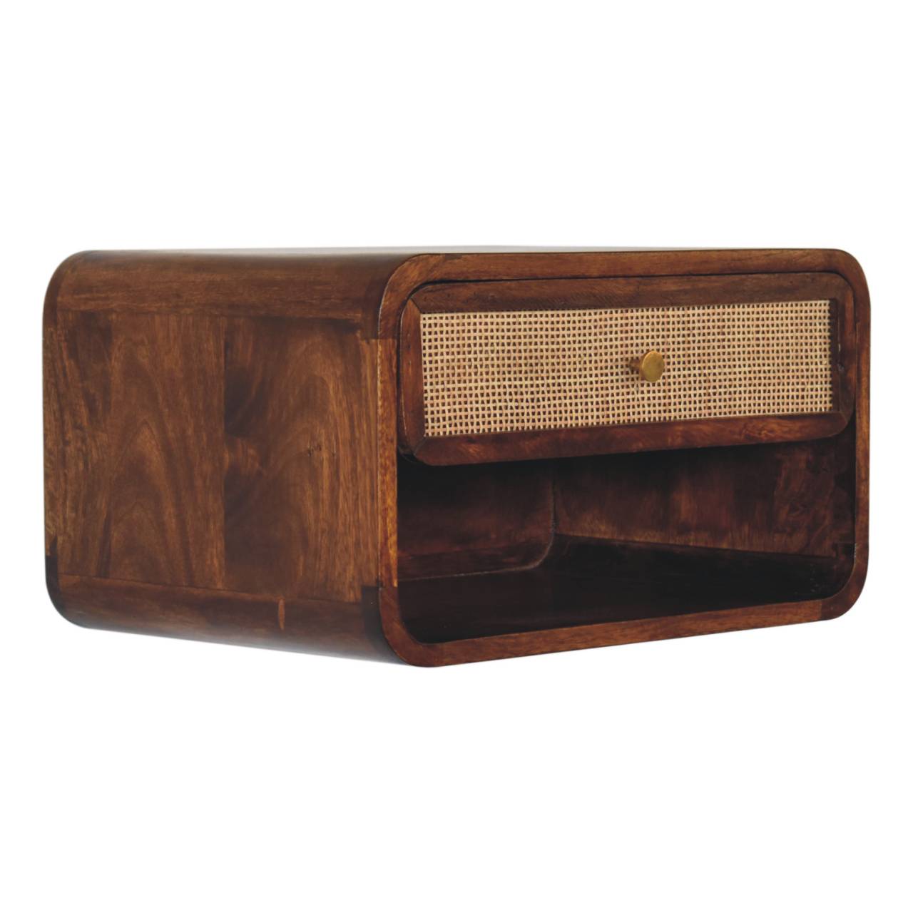 Solid Wood Chestnut Wall Mounted Open Woven Bedside