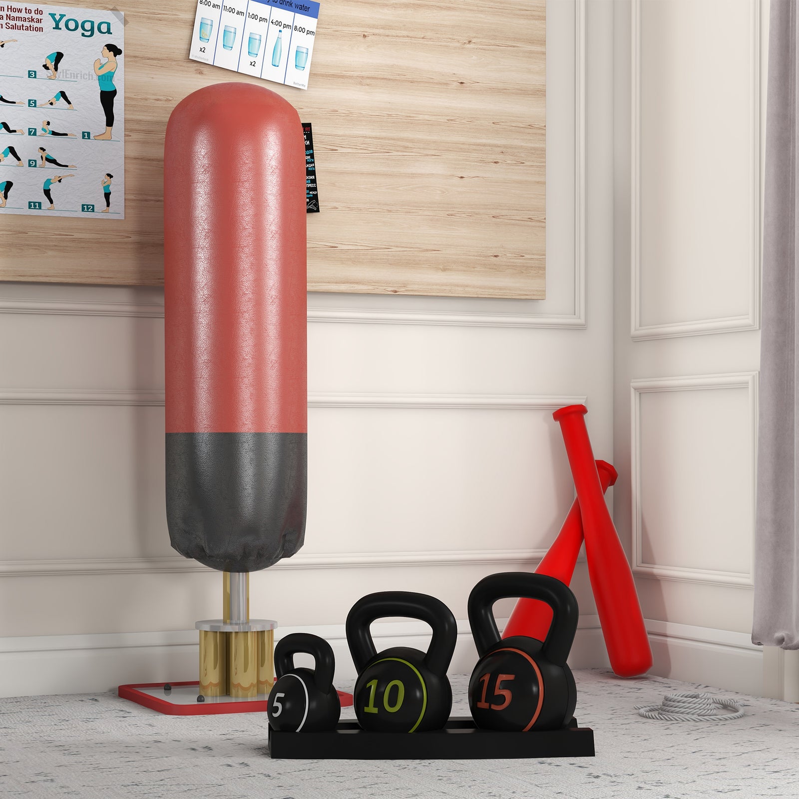 Three-piece Kettlebell Set With Storage Tray | Black