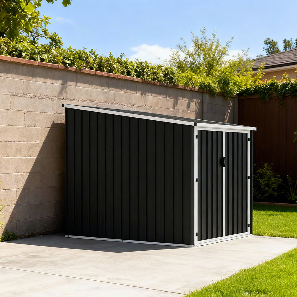 Lockable Outdoor Bike Storage Shed For Cycling, Double Door Metal Shed With 3 Adjustable Bike Racks, Pent Roof, Weatherproof Garden Shed
