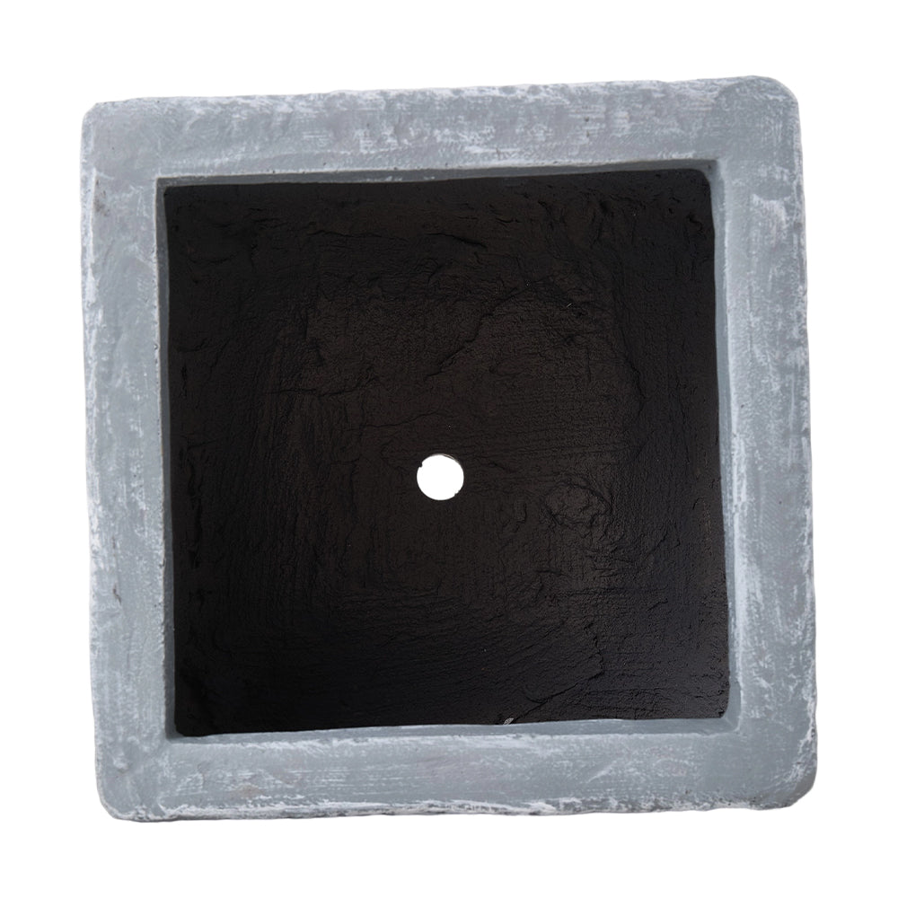 Cube Shaped Cement Planter Flower Pot With Drainage Holes | Small | Grey Granite