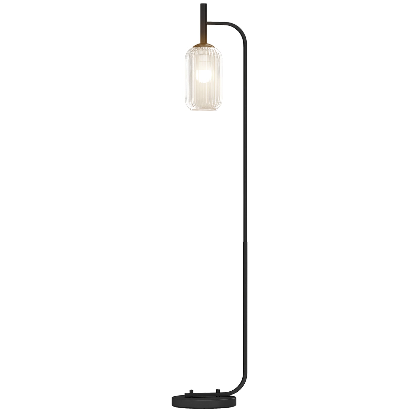 Modern Floor Lamp With Glass Lampshade, Foot Switch For Living Room | Black
