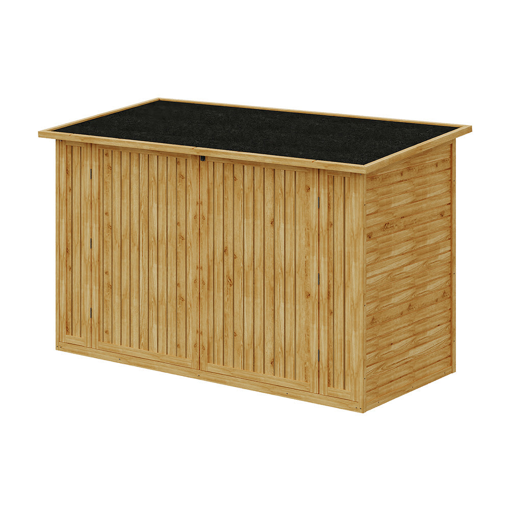 Outdoor Fir Wood Bicycle & Garden Shed – Sloped Asphalt Roof, Lockable Door, Natural Wood, Floor Included | Large | Natural