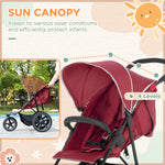 Foldable Three-wheeler Baby Stroller W/ Sun Canopy, Storage | Red