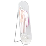 Oval Full Length Mirror With Metal Frame Hanging Or Leaning | One Size | White
